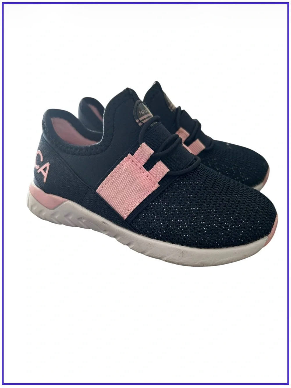 Nautica Black and Pink Slip-On Kids Sneakers